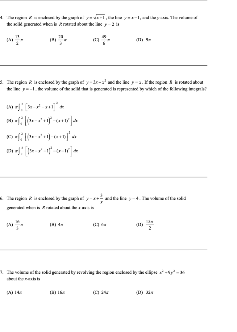 Volumes by Disk and Washers in Application of Integration